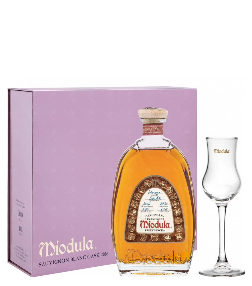 WÓDKA Leżakowana Miodula Sauvignon B Cask+kielisze