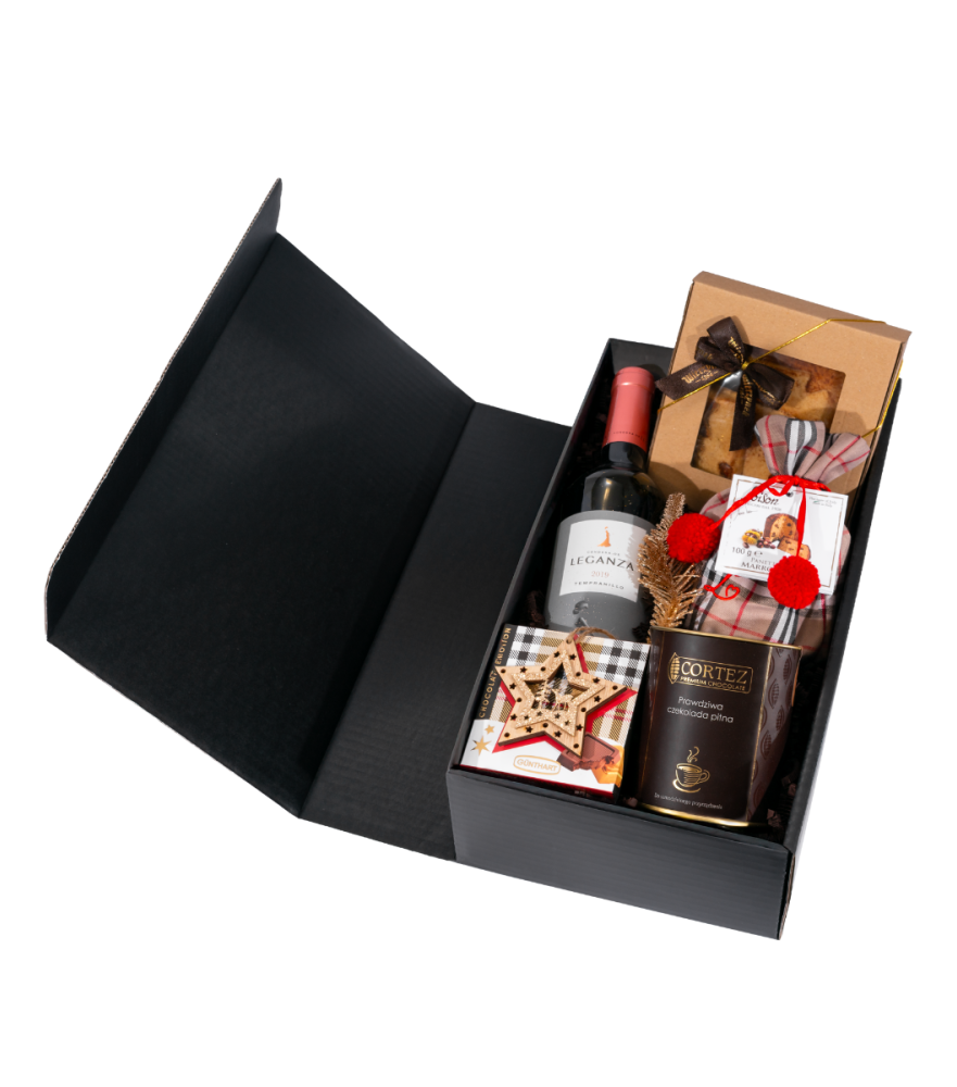 Zestaw Upominkowy – Czarne Pudełko Świąteczne ze Złotą Ozdobą