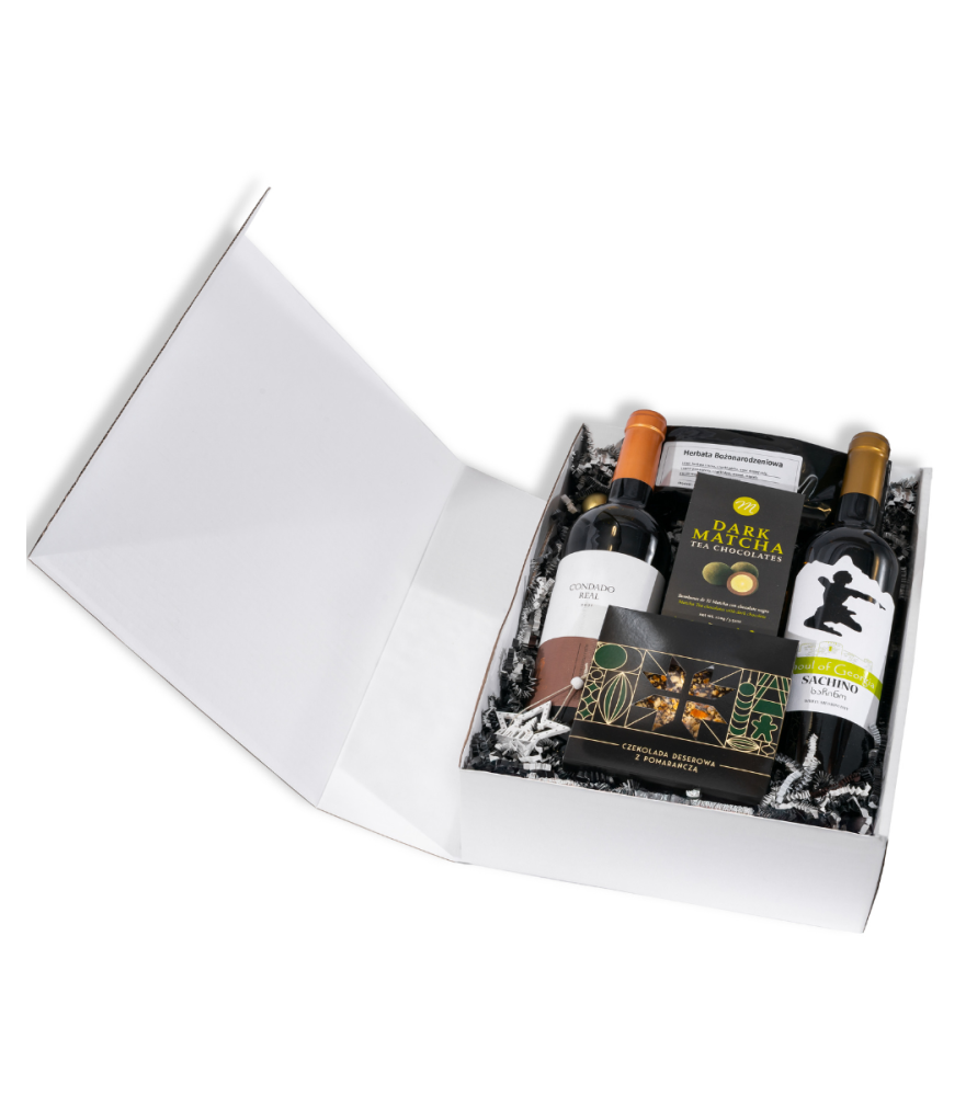 Zestaw Upominkowy Pudełko Świąteczne Białe ze Złotymi Ozdobami